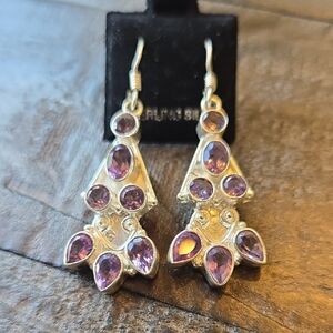 Solid Sterling Silver Amethyst Drop Earrings